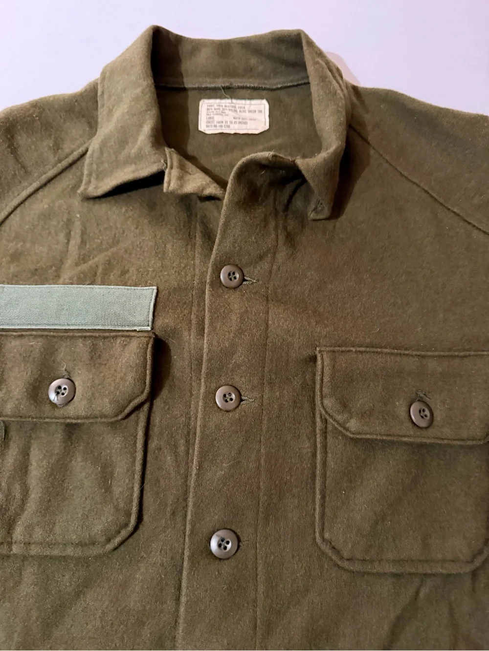 VTG 70s Army Cold Weather Field Shirt Olive Green 108 Wool Blend Jacket Mens L